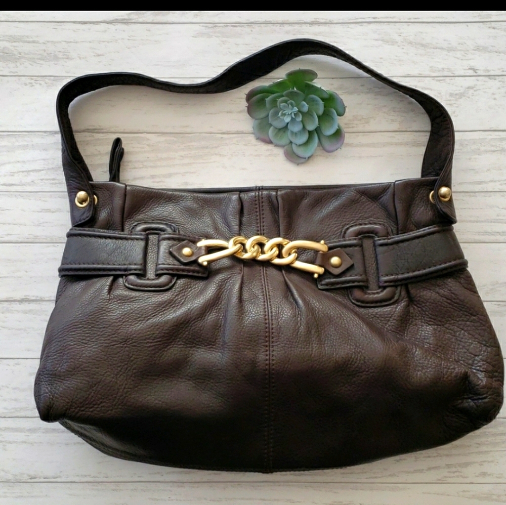 VIA SPIGA Brown Leather w/Gold Chain Shoulder Bag